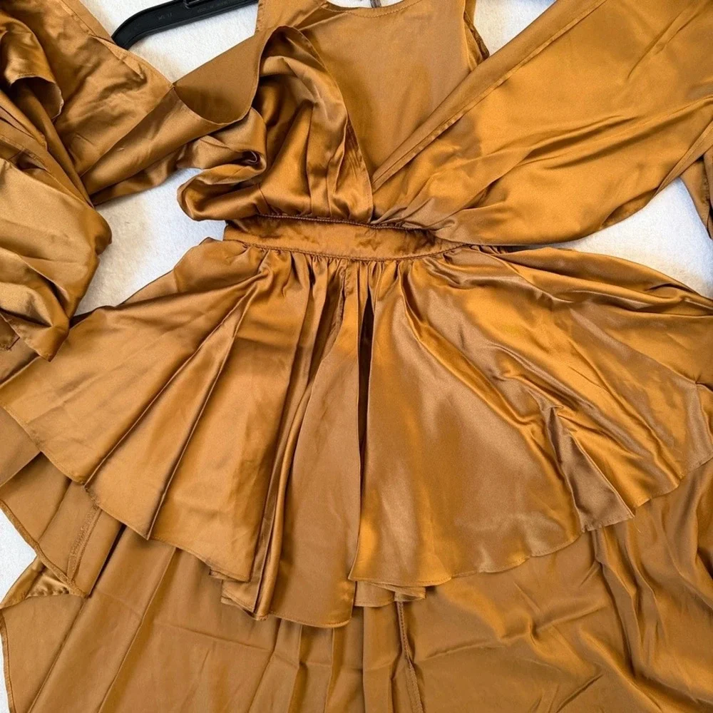 Joyfolie Junie Impact Dress Dark Honey Satin High Low Gown Kids Size 2 NWT